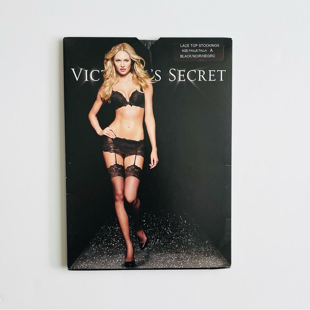 Victoria’s Secret SIZE A black lace top stockings